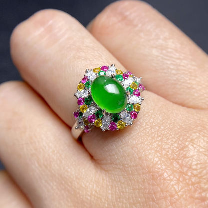 Rainbow Bloom Jade Sterling Silver Ring