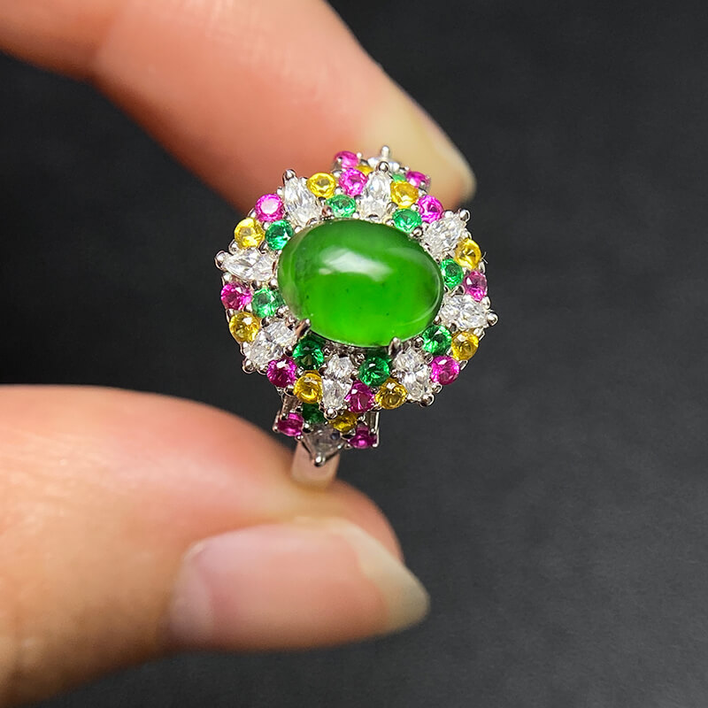 Rainbow Bloom Jade Sterling Silver Ring