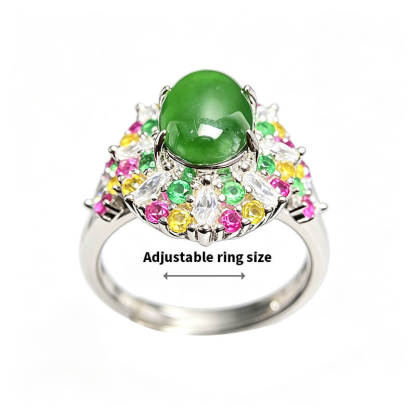 Rainbow Bloom Jade Sterling Silver Ring