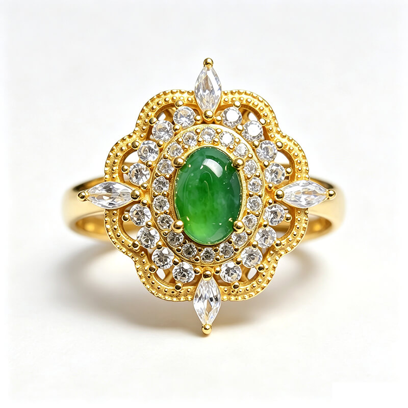 Gilded Lotus Jade Sterling Silver Ring