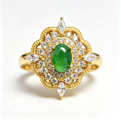 Gilded Lotus Jade Sterling Silver Ring