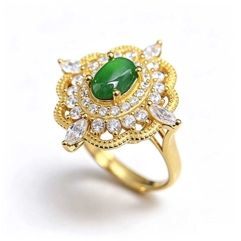 Gilded Lotus Jade Sterling Silver Ring