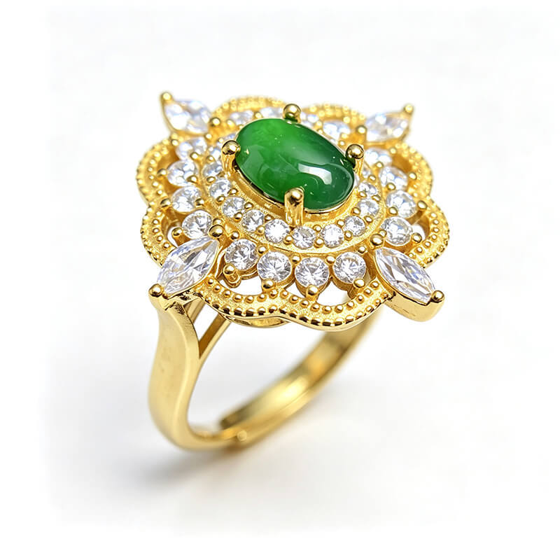 Gilded Lotus Jade Sterling Silver Ring