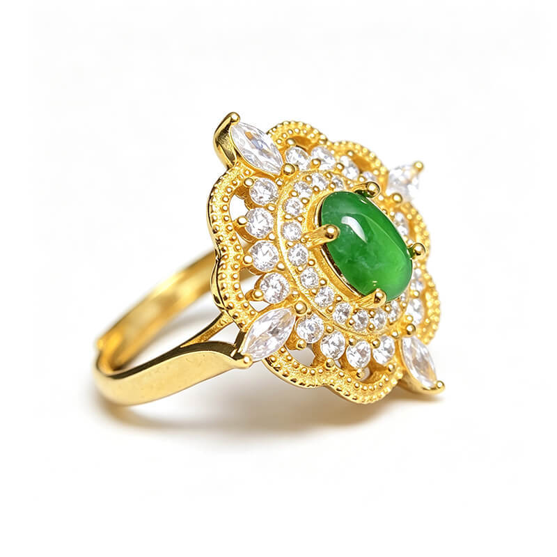Gilded Lotus Jade Sterling Silver Ring