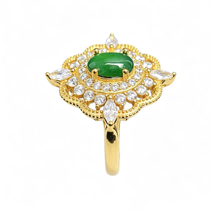 Gilded Lotus Jade Sterling Silver Ring