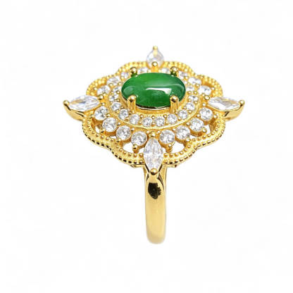 Gilded Lotus Jade Sterling Silver Ring
