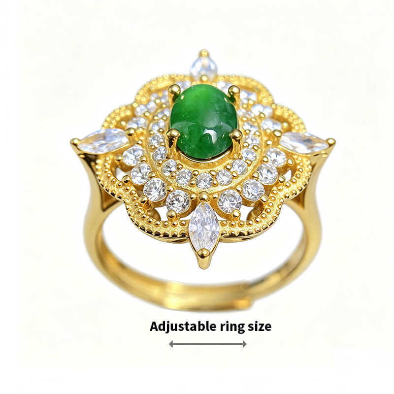 Gilded Lotus Jade Sterling Silver Ring