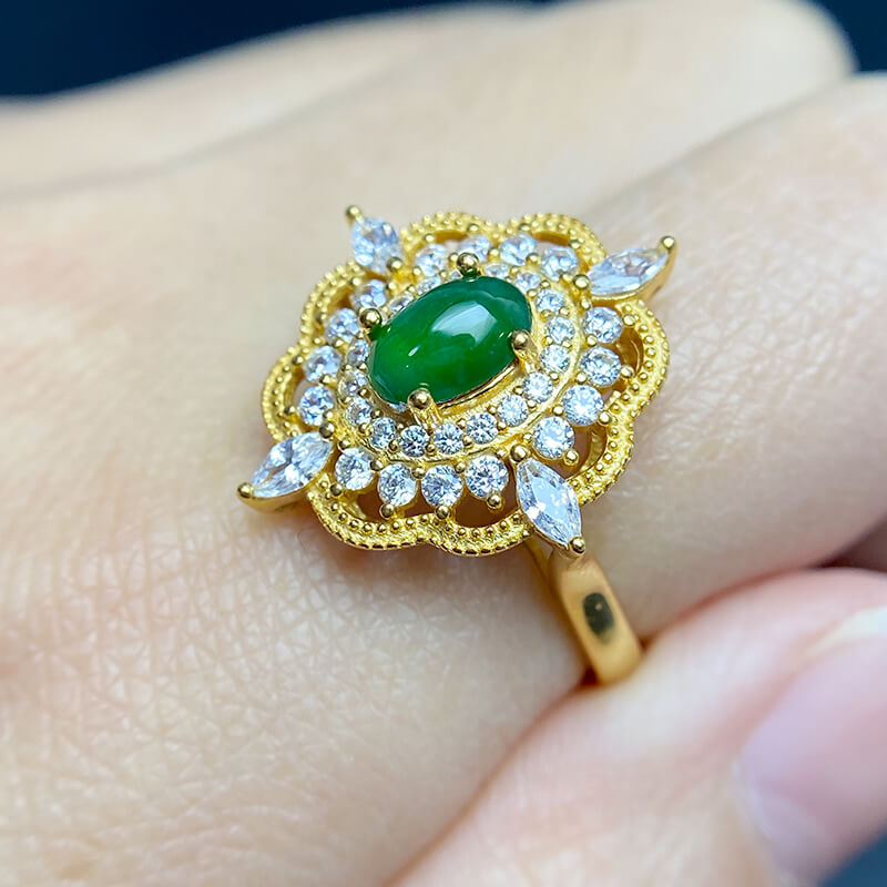 Gilded Lotus Jade Sterling Silver Ring