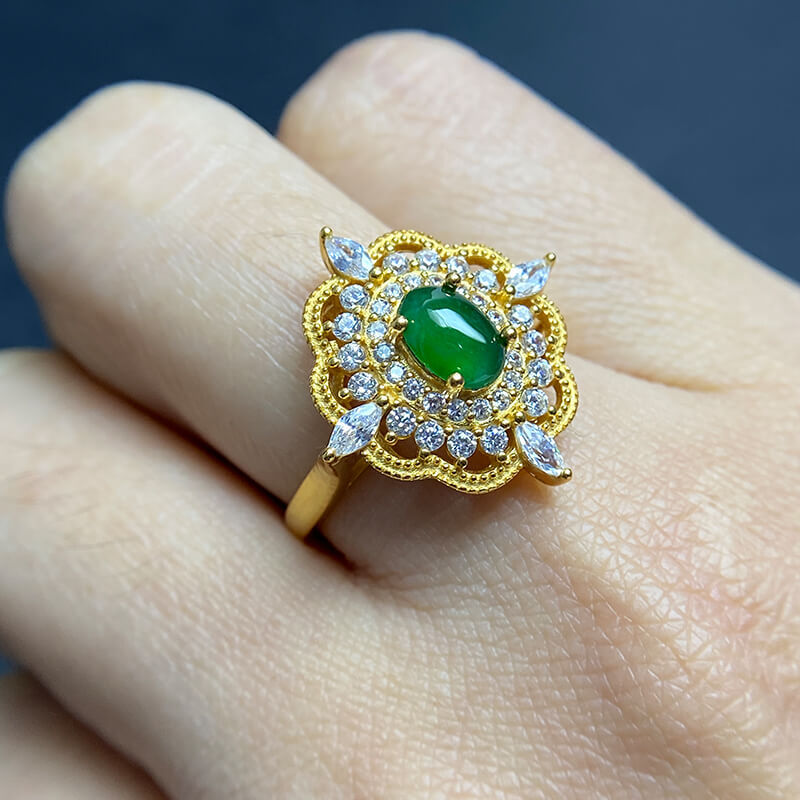 Gilded Lotus Jade Sterling Silver Ring