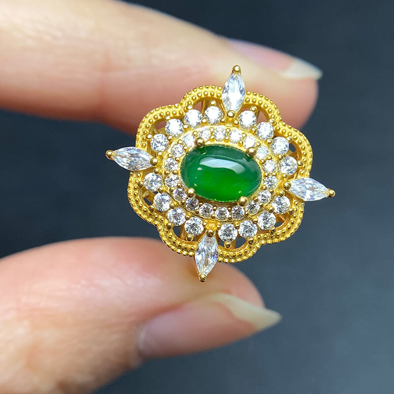 Gilded Lotus Jade Sterling Silver Ring