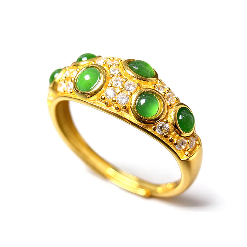 Multi Gem Jade Dome Band Ring