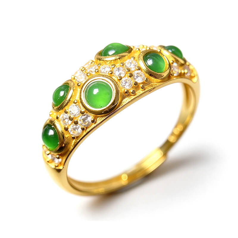 Multi Gem Jade Dome Band Ring