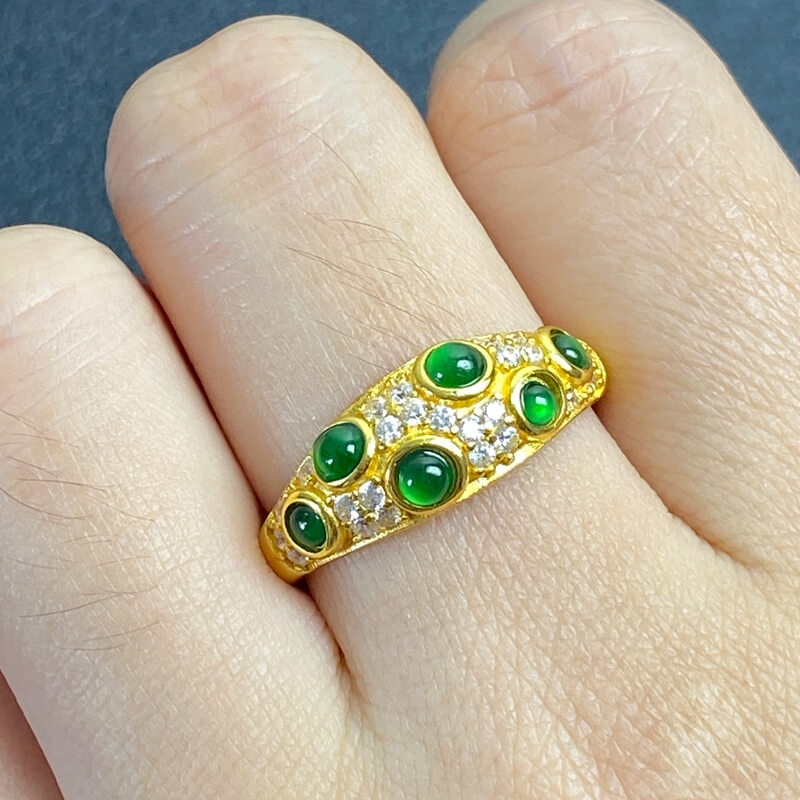 Multi Gem Jade Dome Band Ring