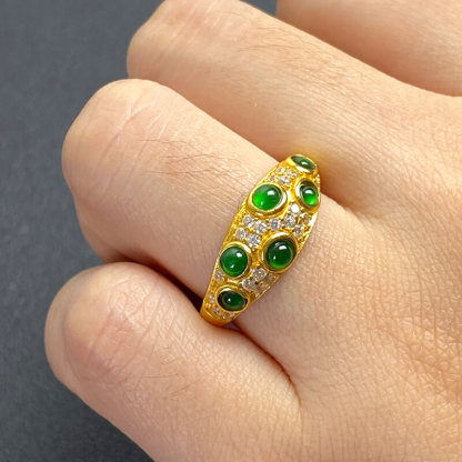 Multi Gem Jade Dome Band Ring