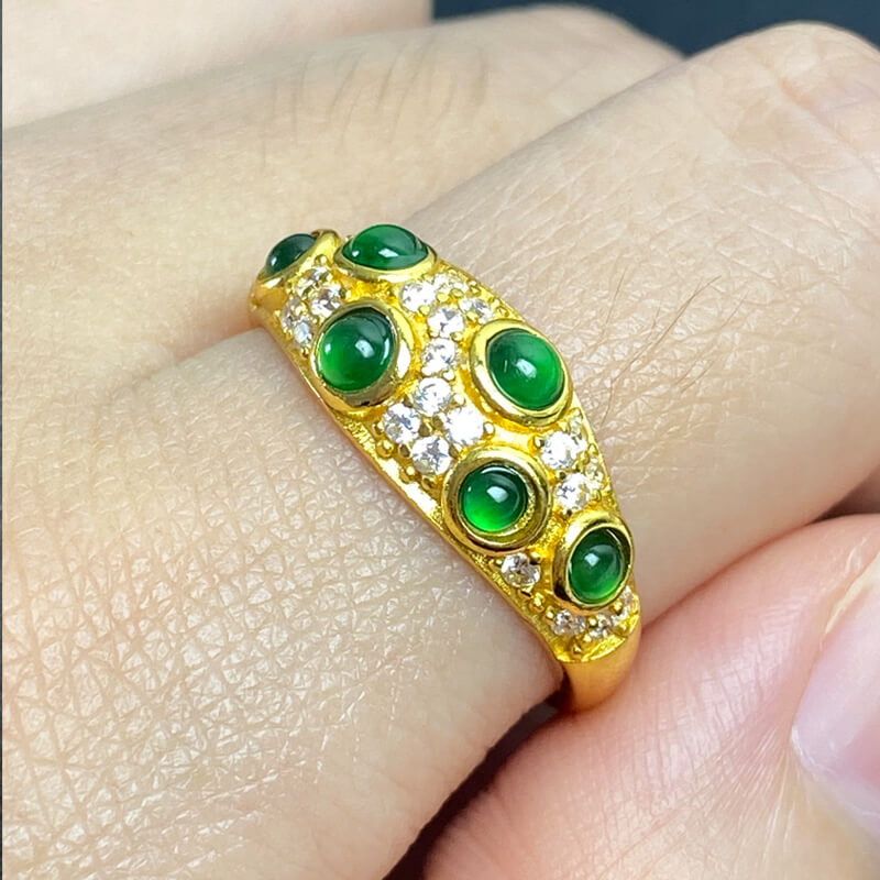 Multi Gem Jade Dome Band Ring