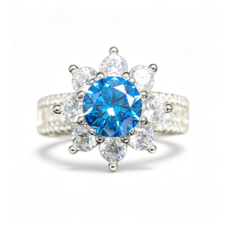 Elio Sunflower Blue Moissanite Open Statement Ring
