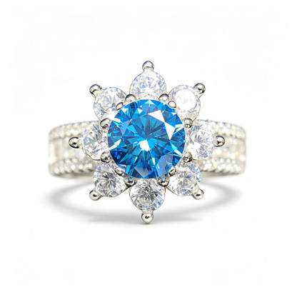 Elio Sunflower Blue Moissanite Open Statement Ring