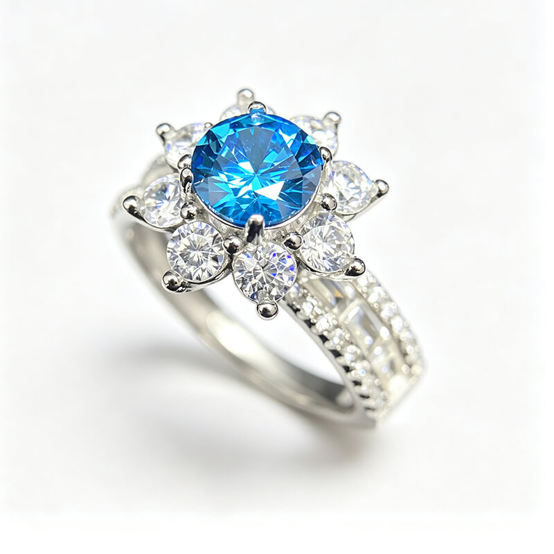 Elio Sunflower Blue Moissanite Open Statement Ring