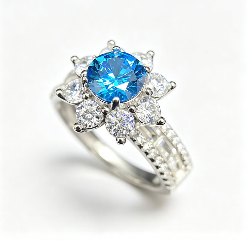 Elio Sunflower Blue Moissanite Open Statement Ring