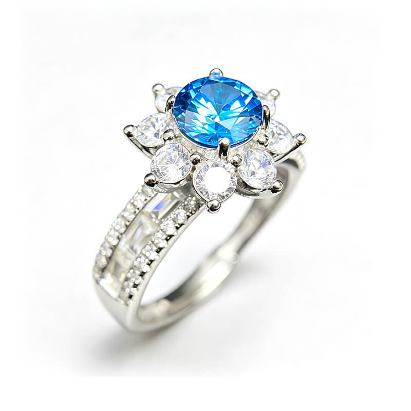 Elio Sunflower Blue Moissanite Open Statement Ring