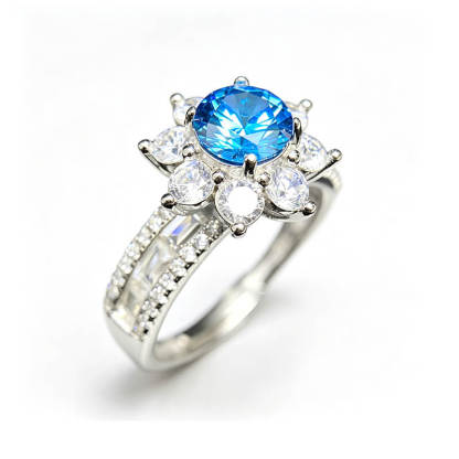 Elio Sunflower Blue Moissanite Open Statement Ring