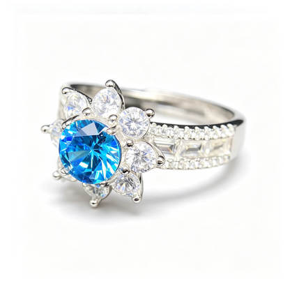 Elio Sunflower Blue Moissanite Open Statement Ring