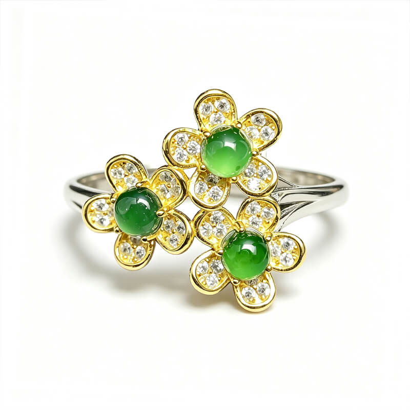 Florentina Three Flower Jade Statement Ring