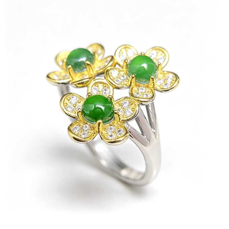 Florentina Three Flower Jade Statement Ring