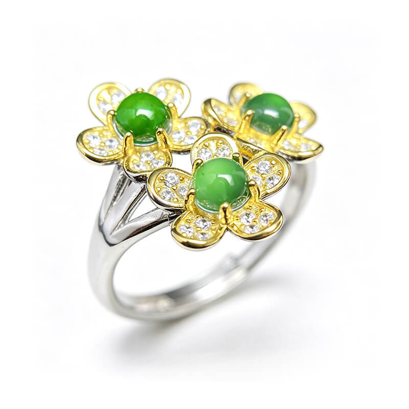 Florentina Three Flower Jade Statement Ring