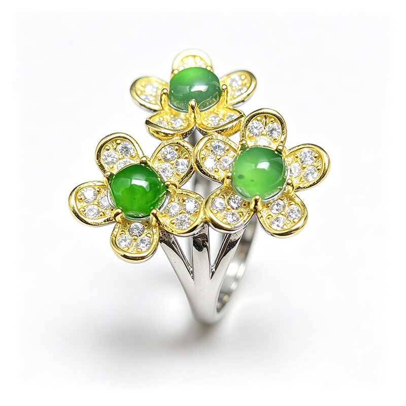 Florentina Three Flower Jade Statement Ring