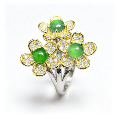 Florentina Three Flower Jade Statement Ring