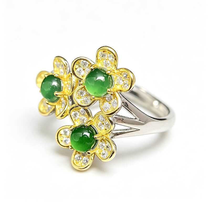 Florentina Three Flower Jade Statement Ring