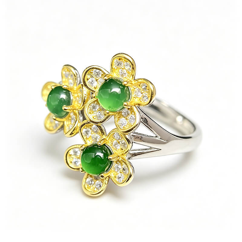 Florentina Three Flower Jade Statement Ring