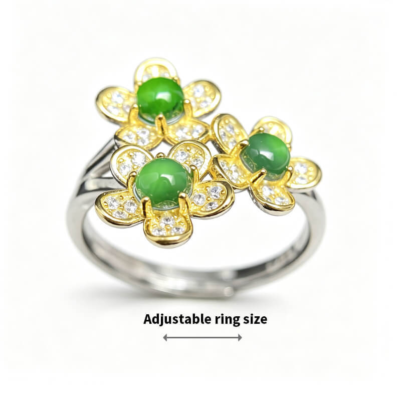 Florentina Three Flower Jade Statement Ring