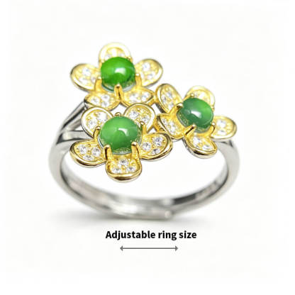 Florentina Three Flower Jade Statement Ring