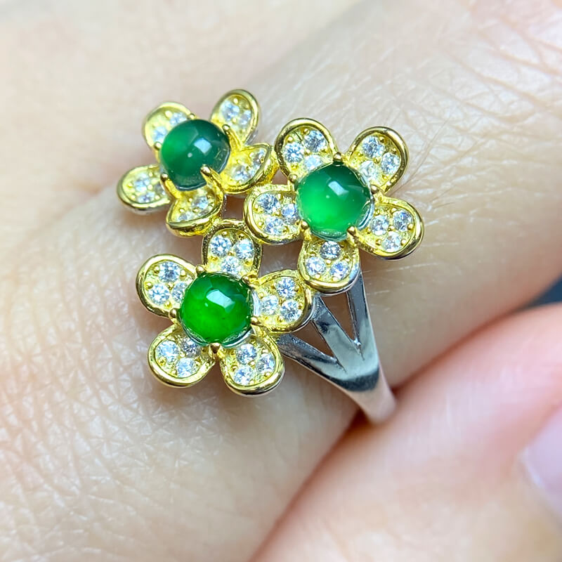 Florentina Three Flower Jade Statement Ring
