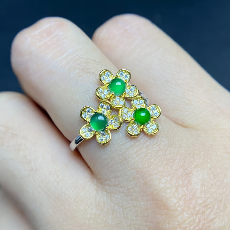 Florentina Three Flower Jade Statement Ring