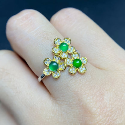 Florentina Three Flower Jade Statement Ring