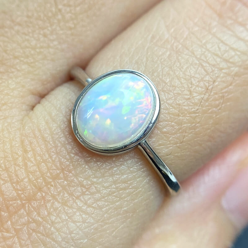 Celeste Minimalist Oval Opal Dainty Ring