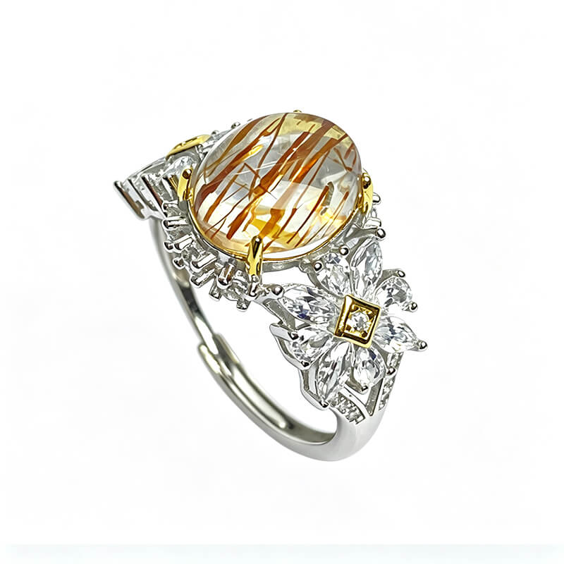 Flora Two-Tone Rutilated Super Seven Silver Ring