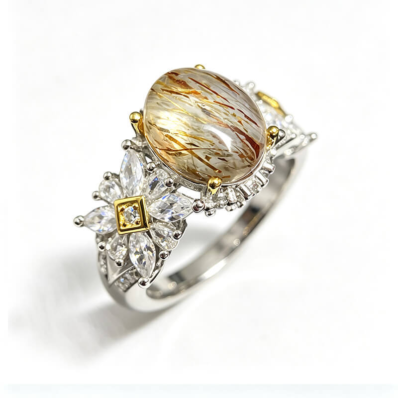 Flora Two-Tone Rutilated Super Seven Silver Ring