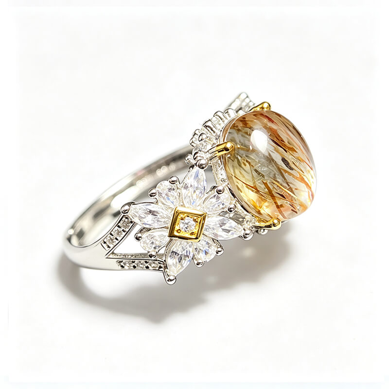 Flora Two-Tone Rutilated Super Seven Silver Ring