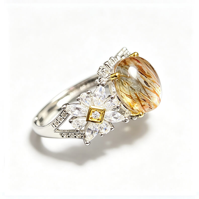 Flora Two-Tone Rutilated Super Seven Silver Ring