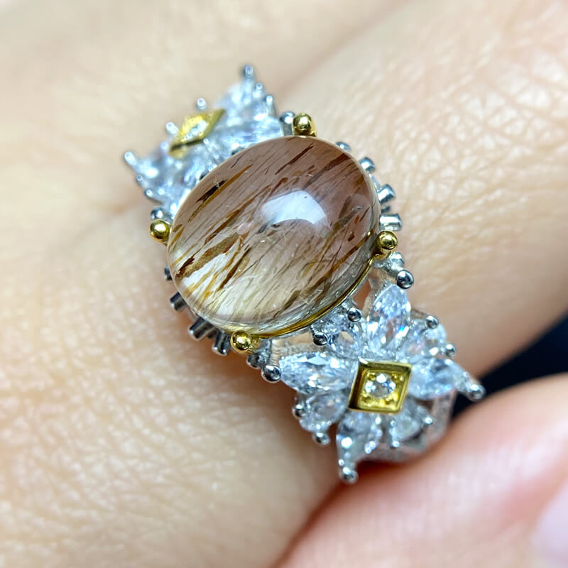 Flora Two-Tone Rutilated Super Seven Silver Ring