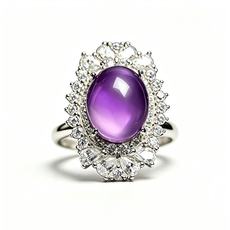 Violetta Floral Halo Amethyst Silver Ring