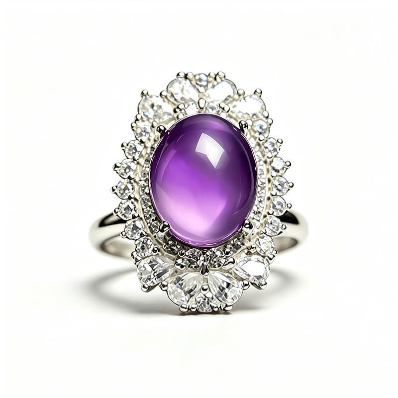 Violetta Floral Halo Amethyst Silver Ring