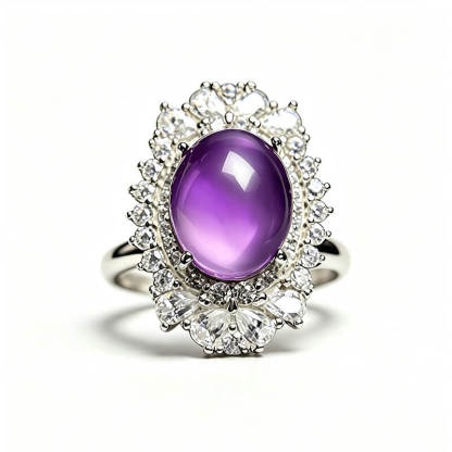 Violetta Floral Halo Amethyst Silver Ring