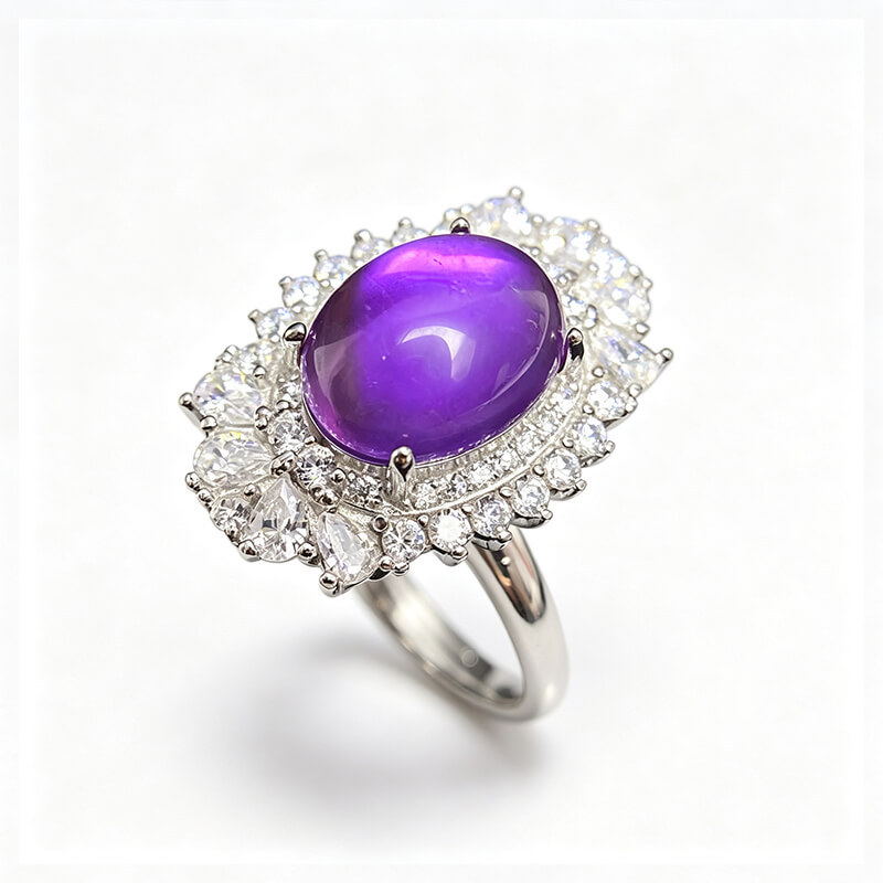 Violetta Floral Halo Amethyst Silver Ring