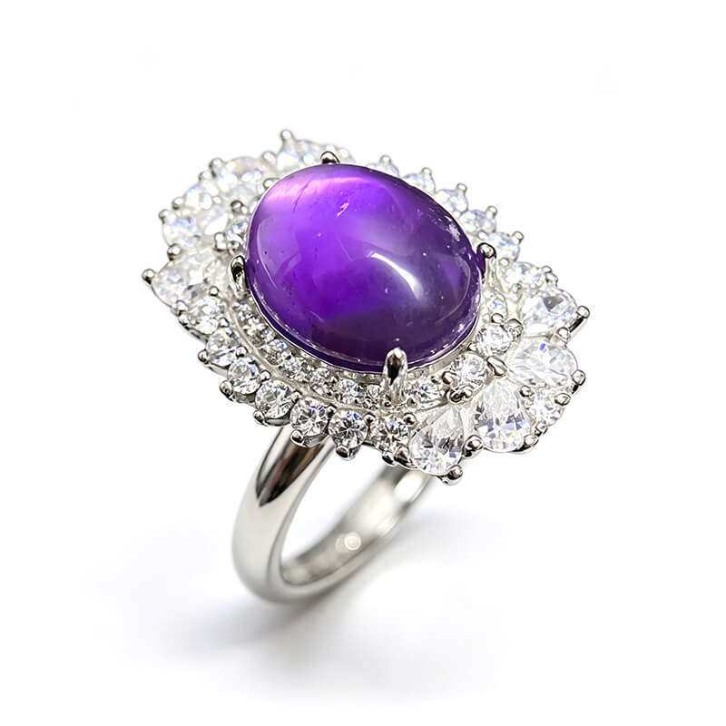 Violetta Floral Halo Amethyst Silver Ring