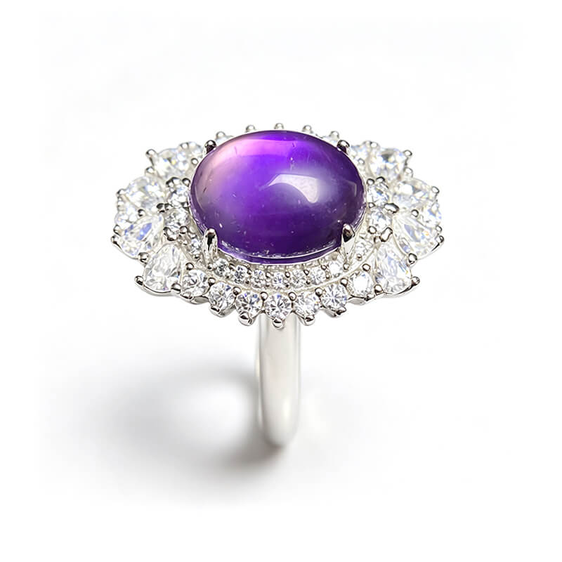 Violetta Floral Halo Amethyst Silver Ring